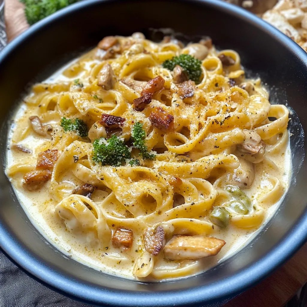 Datenight Pasta mit Brokkoli, Speck und Pilzen