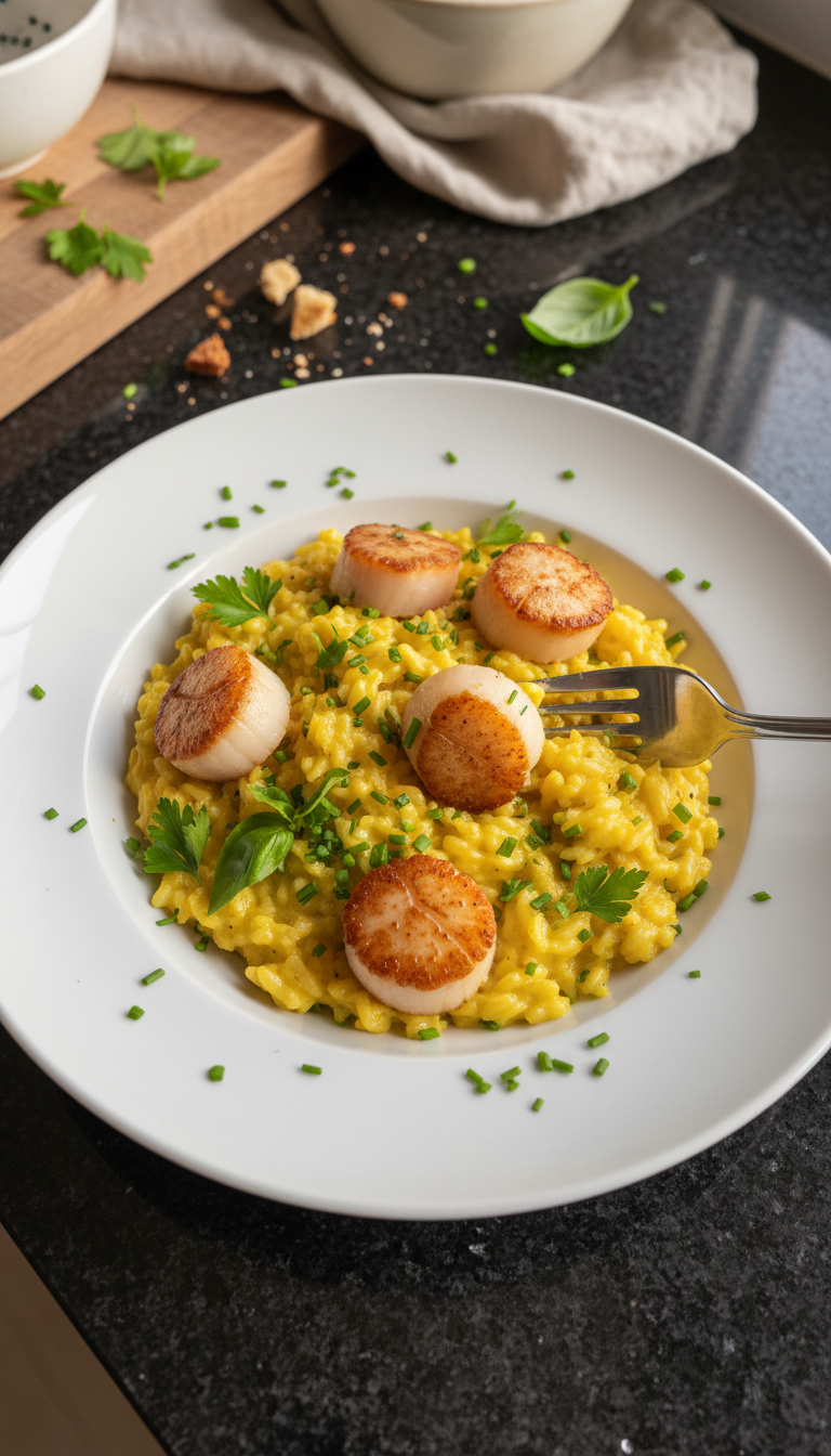 Gebratene Jakobsmuscheln auf Risotto​