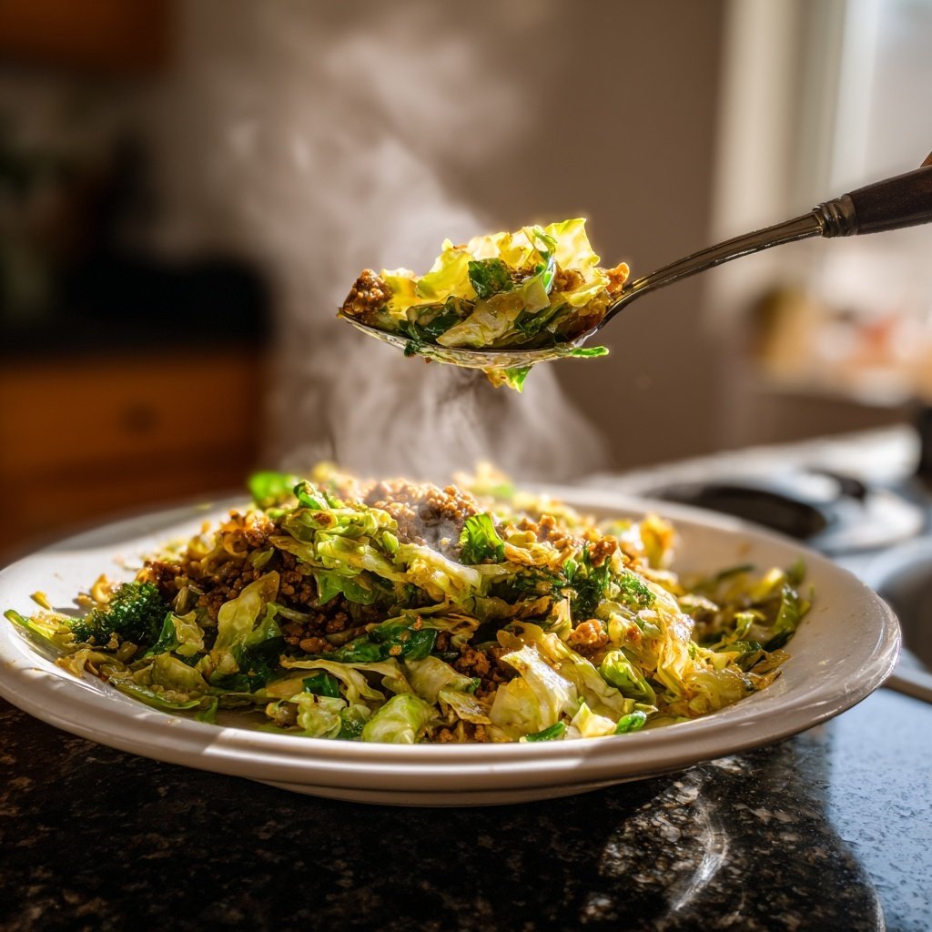 Gebratener Hackfleisch und Kohl