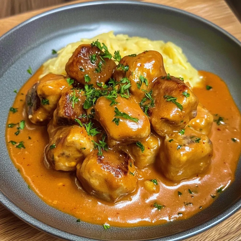 Hackbällchen in cremiger Sauce mit Kartoffelpüree