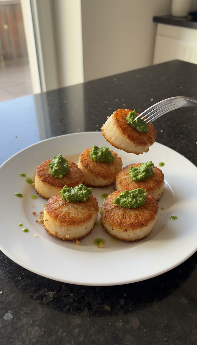 Knusprige Jakobsmuscheln mit Minz Pesto​