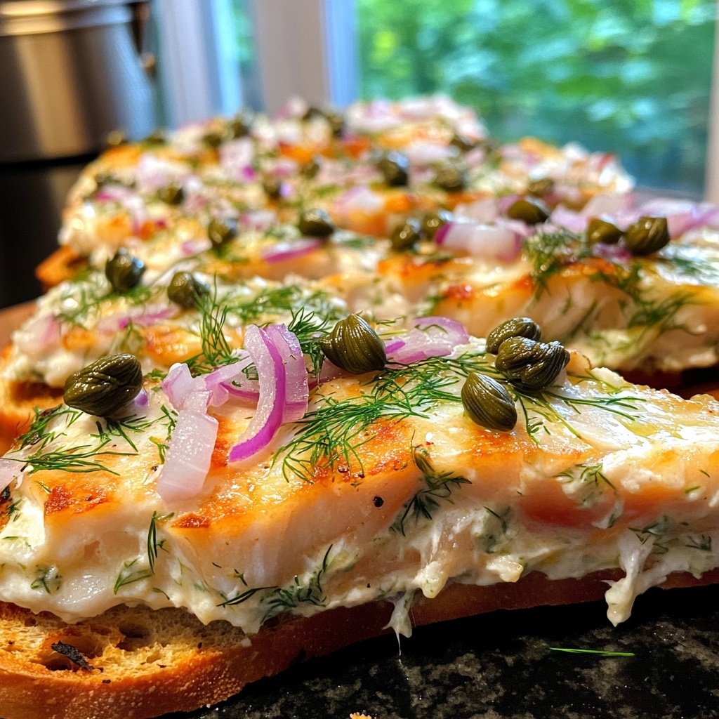Weihnachtskranz aus geräuchertem Lachs-Bruschetta