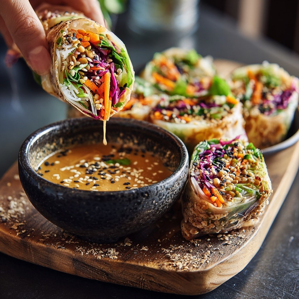 Frühjahrsrolle Bowl mit Erdnusssoße
