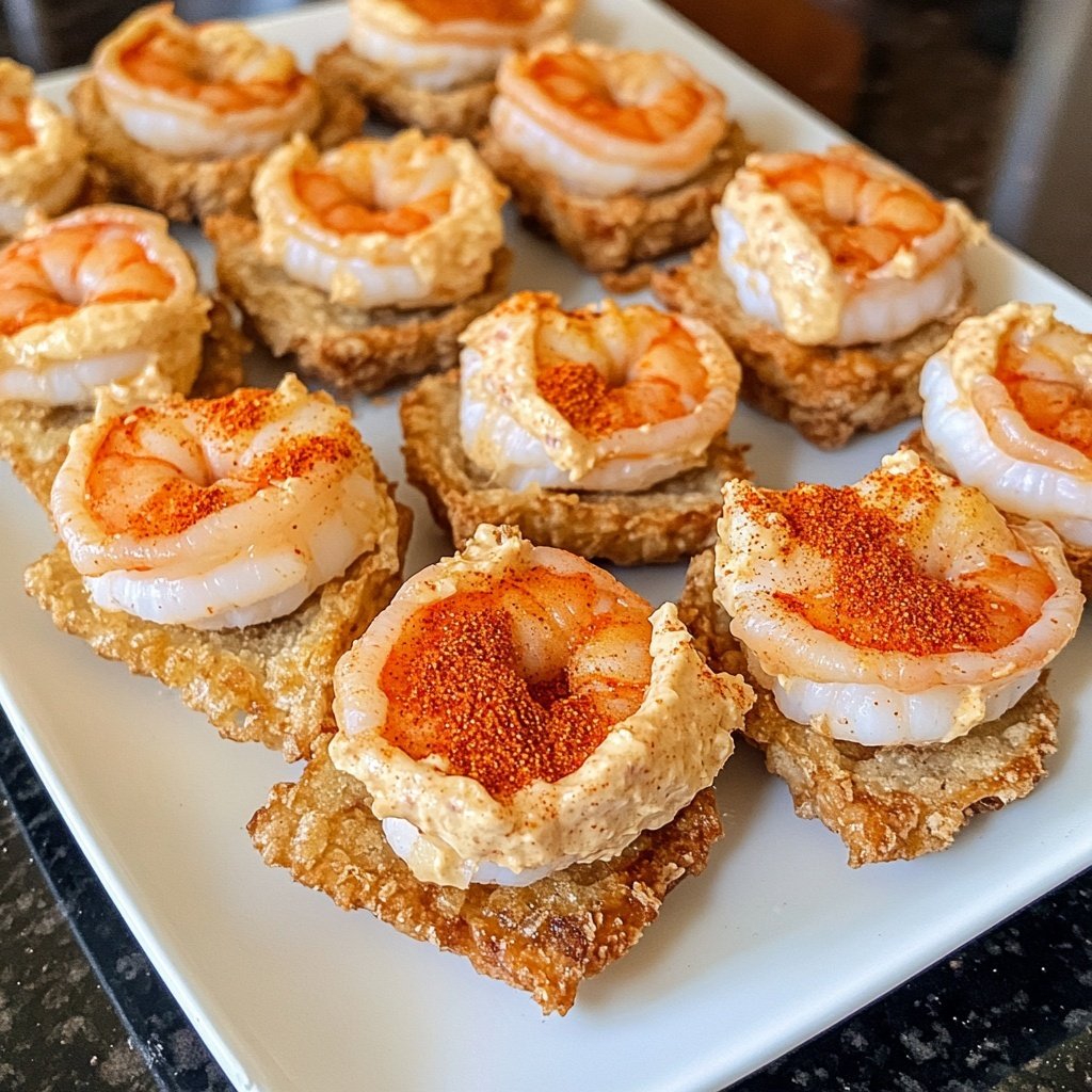 Rotgarnelen mit Paprika-Aioli auf Knoblauch-Croûtons