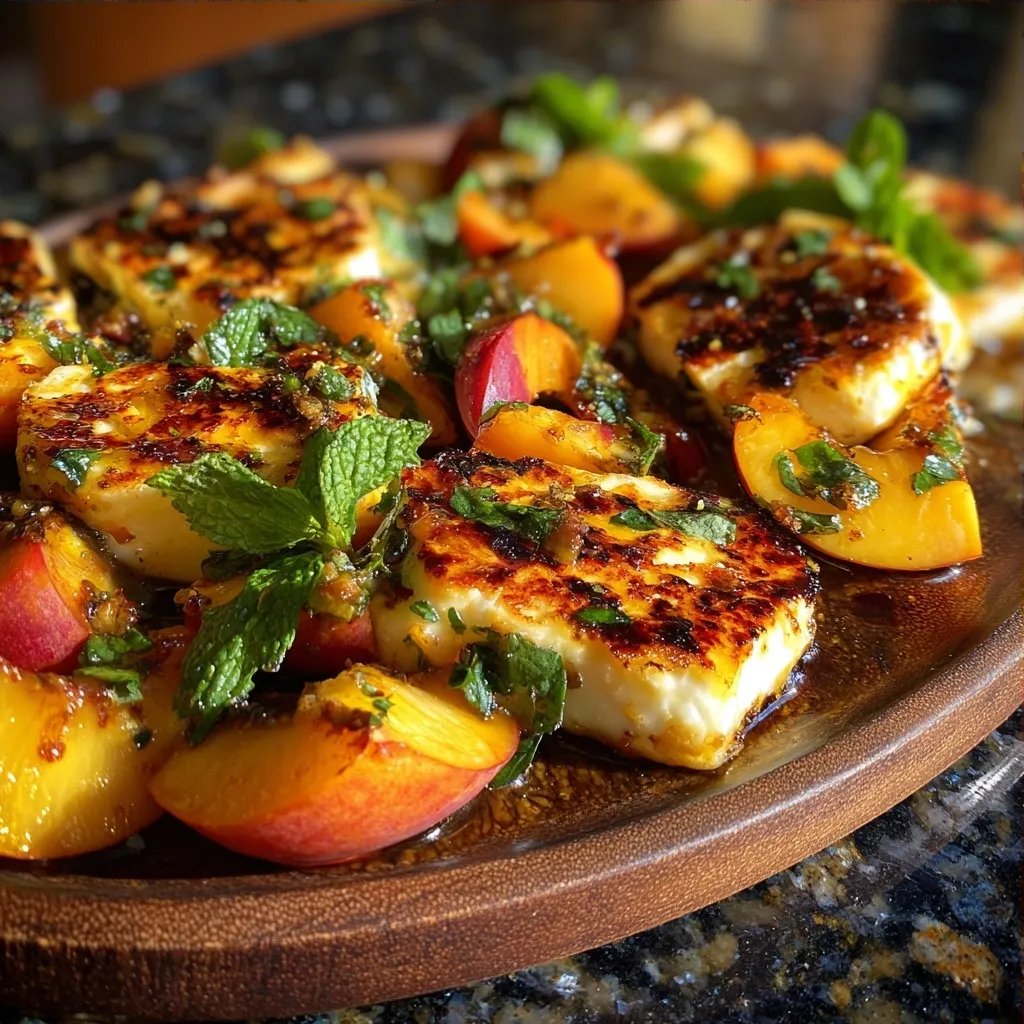 Halloumi mit Pfirsich Salat