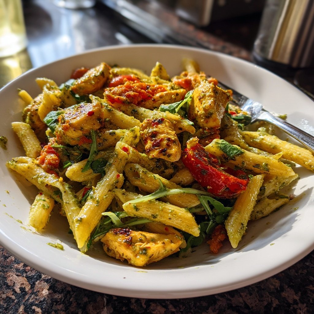 Hähnchen Pesto Pasta Salat frisch