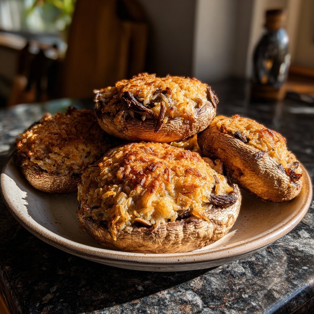 Gefüllter Pilz knusprige Reis Tassen